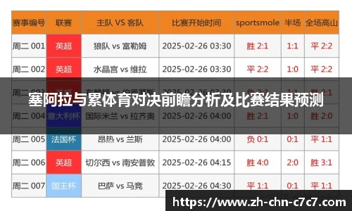 塞阿拉与累体育对决前瞻分析及比赛结果预测